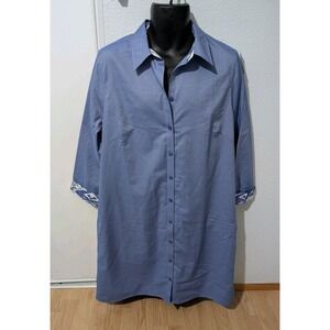 Chico's Blue Oxford Shirt Dress Size 3 No-Iron Stretch Cotton Pockets NWT